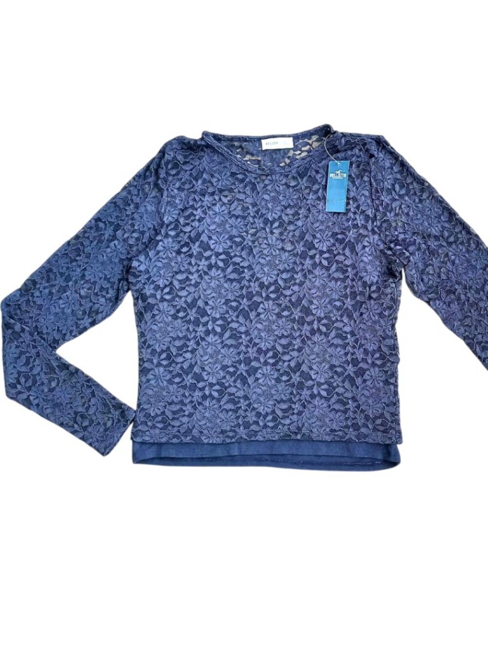 Hollister Girls Blue Floral Lace Long Sleeve Top - Size XL (15/16) - NWT